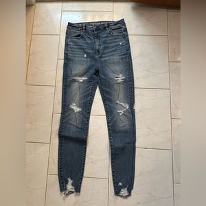 American Eagle Women’s Blue Denim Super Stretch X Ripped/Distressed Jeans
